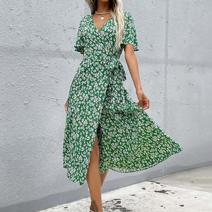 Western Green Slim Fit Print Dress for Women front view