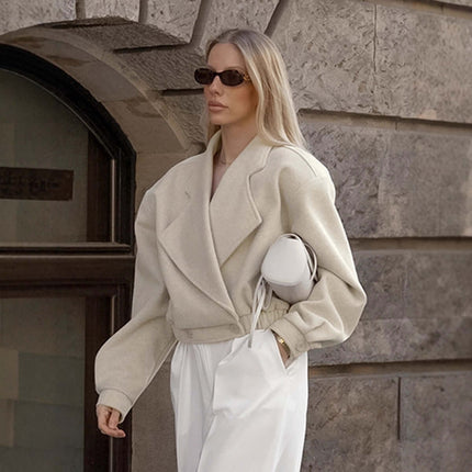 Womens Wool Blend Blazer Coat styled with sunglasses for a chic commuter look.