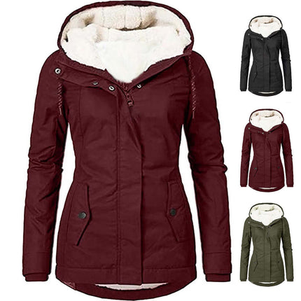 Womens Zipper Fleece Padded Winter Coat Outerwear Front Zipper Design