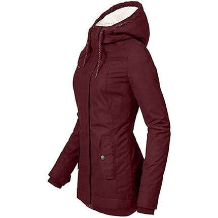 Womens Zipper Fleece Padded Winter Coat Outerwear Long Sleeve Coat Style