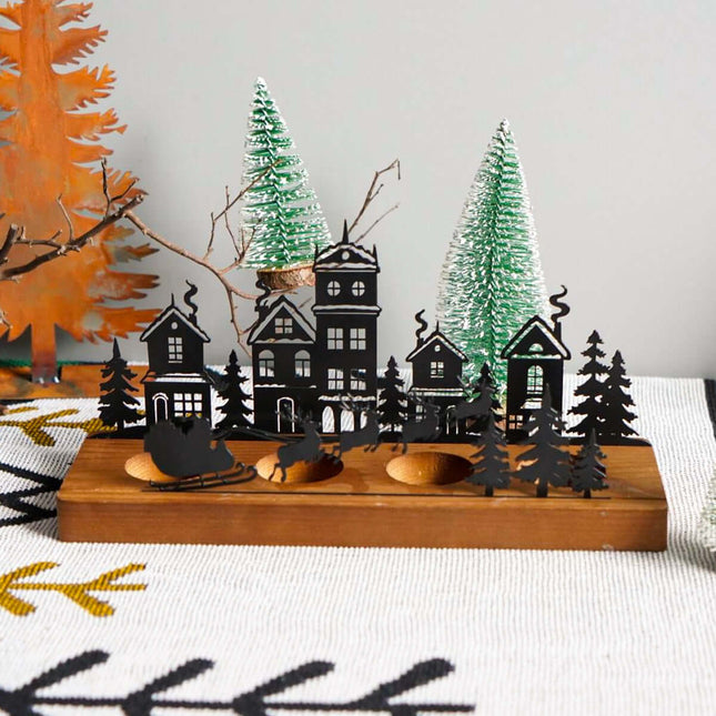 Wrought Iron Christmas Tree Candle Holder – Elegant Candle Stick with Wooden Base for Holiday Home Table Decoration, christmas candle holder, wrought iron candlestick, holiday table decor, wooden base candle stand, festive home decoration, christmas tree