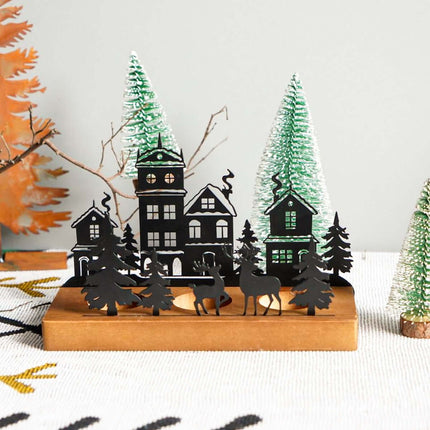 Wrought Iron Christmas Tree Candle Holder – Elegant Candle Stick with Wooden Base for Holiday Home Table Decoration, christmas candle holder, wrought iron candlestick, holiday table decor, wooden base candle stand, festive home decoration, christmas tree