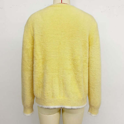 Color Block V Neck Bow Knit Cardigan Sweater side profile