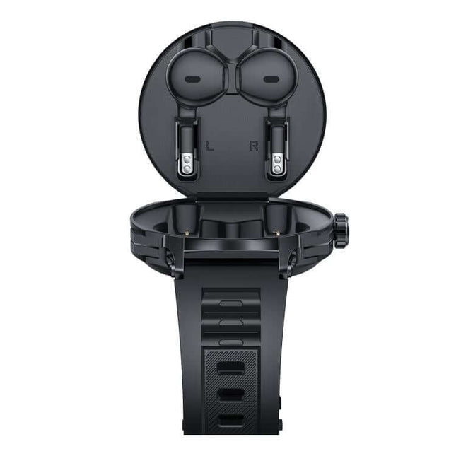 Yesido IO50 Smart Watch with Built in TWS Earbuds showcasing earbuds in charging case.