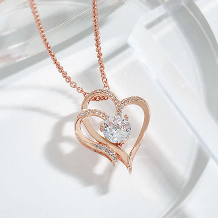 Zircon Double Love Heart Necklace Rhinestone Jewelry featuring a sparkling heart pendant on a delicate chain.